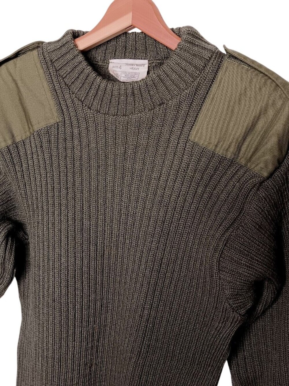 Jersey Mans Heavy Sweater Unisex Size 4 Ribbed Knit Military Police Army Green - Picture 6 of 14